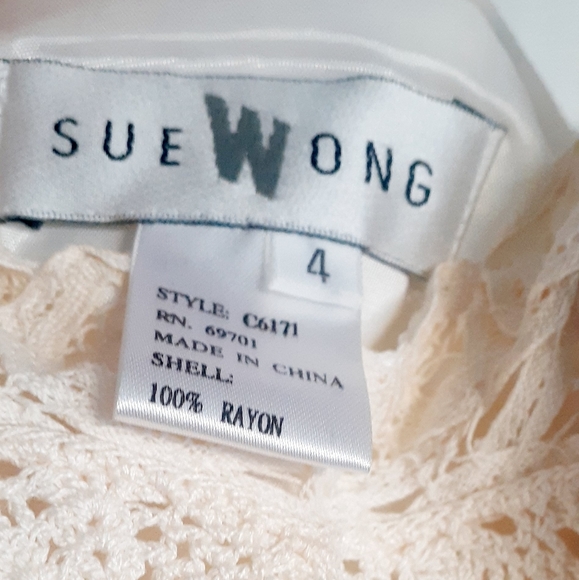 COPY💃BOHO WEDDING NWT Sue Wong White Lace Strappy Dress Crochet HEART Applique - Picture 7 of 17